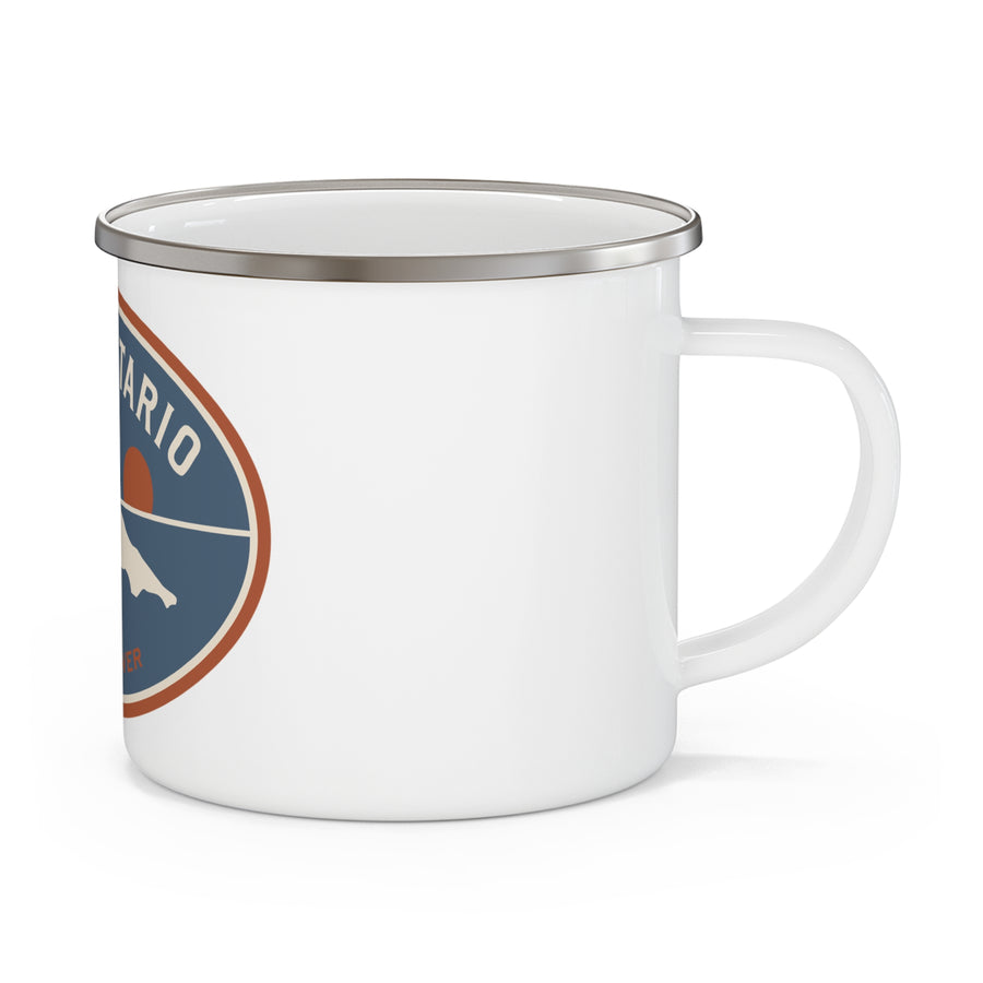 Lake Ontario Enamel Camping Mug — Retro Lake Patch Design