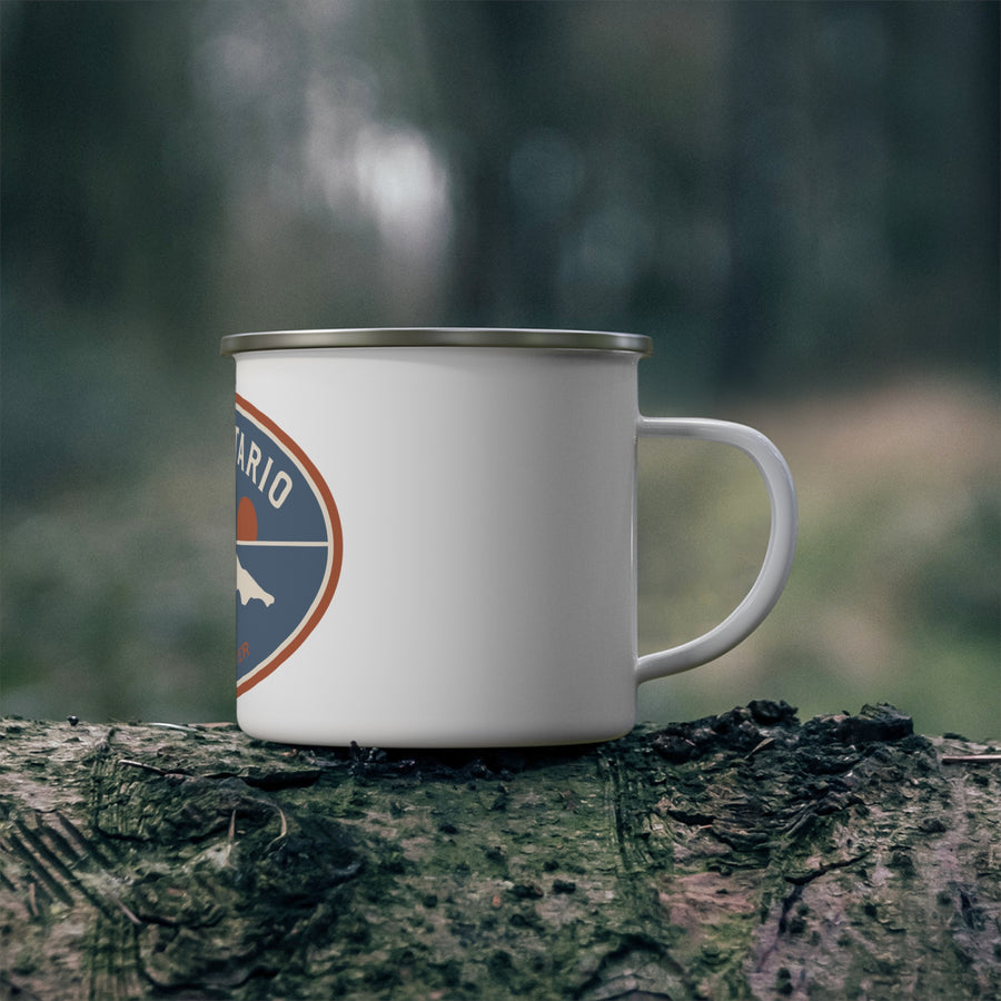 Lake Ontario Enamel Camping Mug — Retro Lake Patch Design