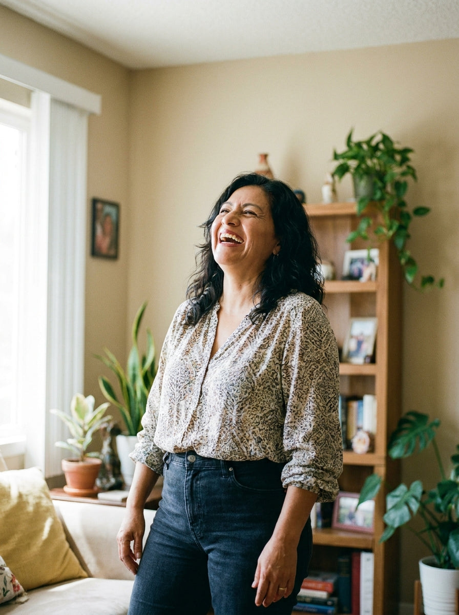 Mujer mexicana sonriendo con libertad total